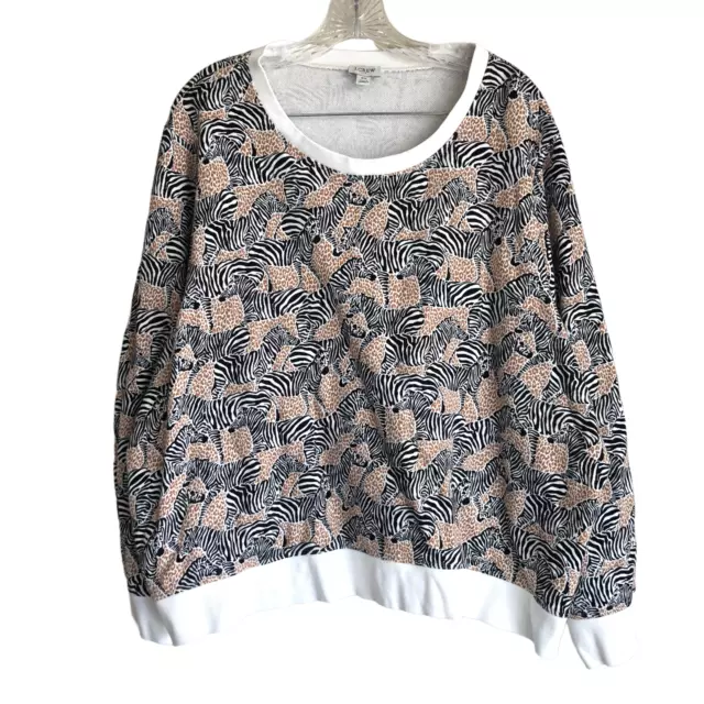 J. Crew Women's Sweatshirt Plus 3X Zebra Animal Print Re-Imagined 100% Cotton