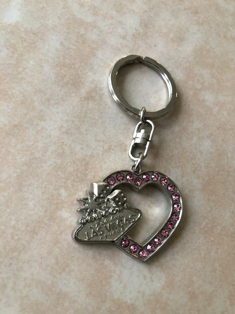 LAS VEGAS KEY CHAIN * METAL w/ PINK STONES * NICE