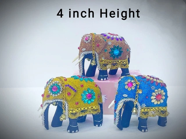 Handmade Wooden Carved Elephant Lucky Statue Home Craft Ornament Decor (4 inch)