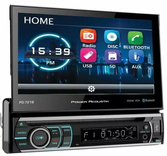 Power Acoustik Pd-721B 7" Flip Up Single Din Cd Dvd Bluetooth Car Stereo Usb Aux