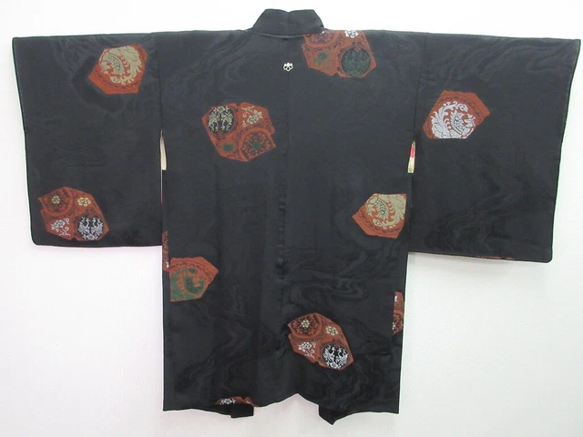 8264C1 Silk Vintage Japanese Kimono Haori Jacket Chrysanthemum Peony Birds