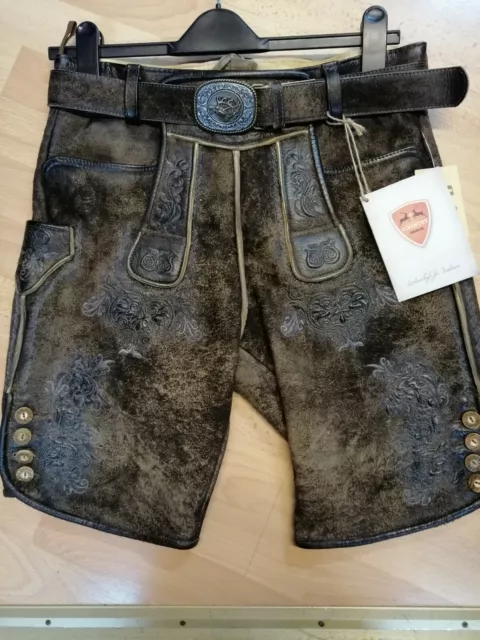 Trachtenlederhose,Lederhose Hirschoptik,Maddox Horst speckig-coffee,Letzte Gr.52