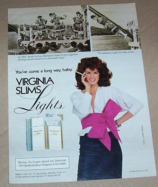 1983 PRINT AD Virginia Slims cigarette Marianne Kase showboat Sexy