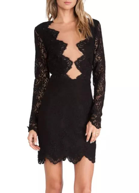 For Love & Lemons Noir Lace Mini Dress Long Sleeve size S