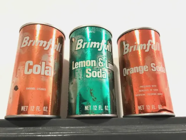 Brimfull Soda Can lot of 3 EMPTY 12oz - Pull Top Pop CANS, Hopkins, MINN. 55343