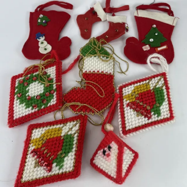 Lot Plastic Canvas Yarn Needlework Quilted Felt Cut Out Christmas Ornaments VTG