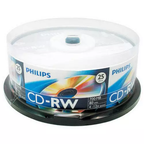 25-PK Philips Logo 12X CD-RW CDRW ReWritable Blank Disc 700MB Cake Box