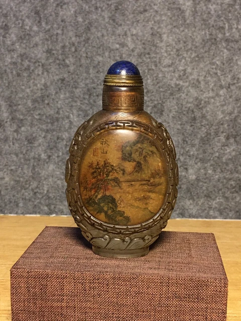 Chinese Old Beijing Glaze Inside Painted Landscape Exquisite Snuff Bottle Art