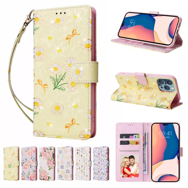 Handy Tasche für iPhone 11 12 13 Mini 14 Pro Max 15 Blumen Flip Case Wallet Etui