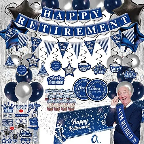 Happy Retirement Party Decorations blue - 89pack blue party Banner Pennant Ha...