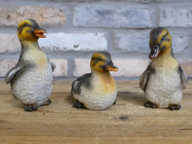 Duck Ornaments x3 Life Size Baby Duckling Figures Decorative Resin Lifelike