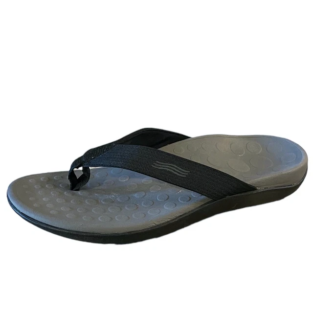 Vionic Sandals Womens Size 9 Flip Flops Black Gray Slip On Thong Comfort Shoes