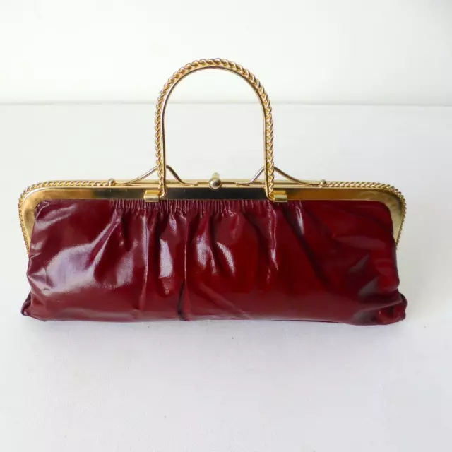 ART DECO VINTAGE Women's Bag Burgundy Leather Handbag  Purse