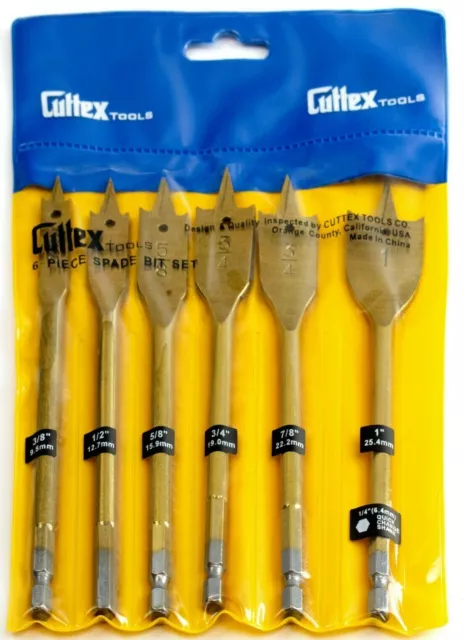 3/8" to 1" Spade Drill Bit Set , Cuttex Tools 6 PCS Full Set, Titanium Coating