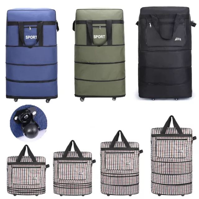 Expandable Duffel Bag 3-Layers Suitcase Collapsible Rolling Wheeled Luggage Bag