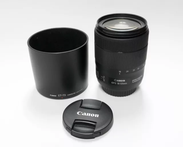 Canon EF-S 18-135mm f3.5-5.6 IS USM zoom lens, w/caps and hood for Canon DSLR