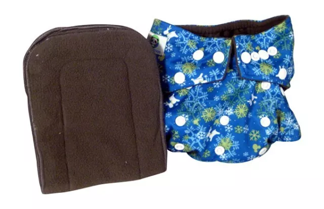 Pandaroos Winter Cloth Diaper Cover Charcoal Bamboo Insert, Reindeer/ Snowflakes