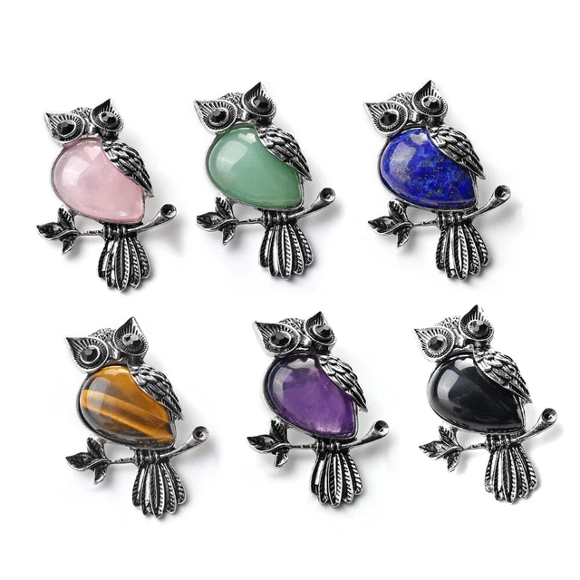 Charm Natural Gemstone Owl Stone Pendant Chain Necklace Jewelry Women Gift