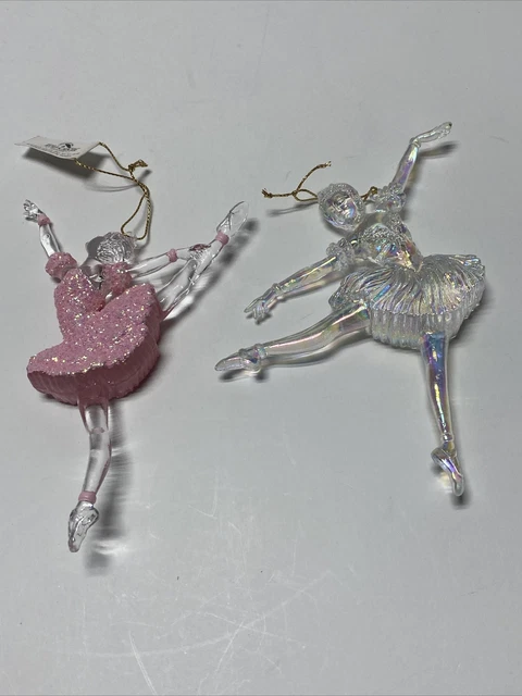 Kurt Adler Ballerina Christmas Ornaments Lot of 2 Pink and Iridescent clear