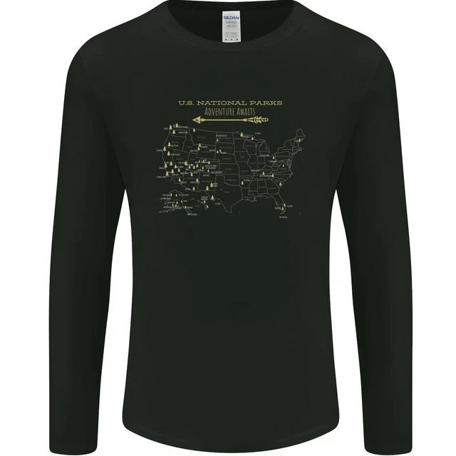 T-shirt a maniche lunghe US National Parks Hiking Trekking Walking da uomo