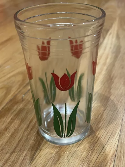 Vintage Swanky Swig, Red Tulip Juice Glasses, Mid Century Hazel Atlas 1941