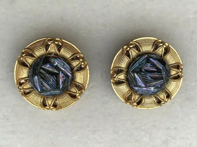 Precioso Vintage Francés Creator Pendientes Clip - Marcasita Piedra,Metal Dorado