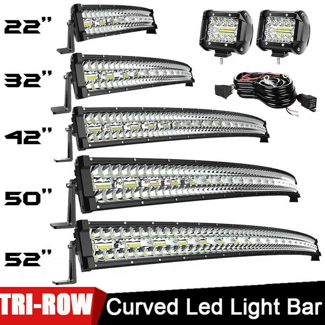 52/50/42/32/22INCH CURVED LED Light Bar Driving Truck SUV TriRow Wire