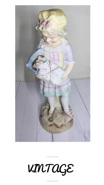 Rare Vintage Bisque Porcelain Little girl with dog Figurine - Read Discription
