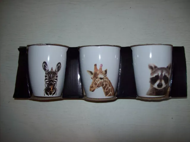 3 Stück Tassen Kaffeebecher mit Henkel mit Zebra Giraffe Waschbär ovp