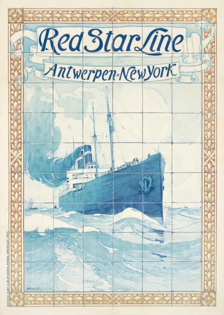 Vintage Red Star Shipping Line Antwerp New York Poster Print A3/A4