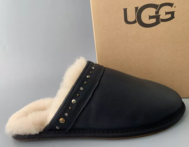 UGG AMARINA Leather Slippers Embellished With Swarovski Crystal US7 #1019060 DCH