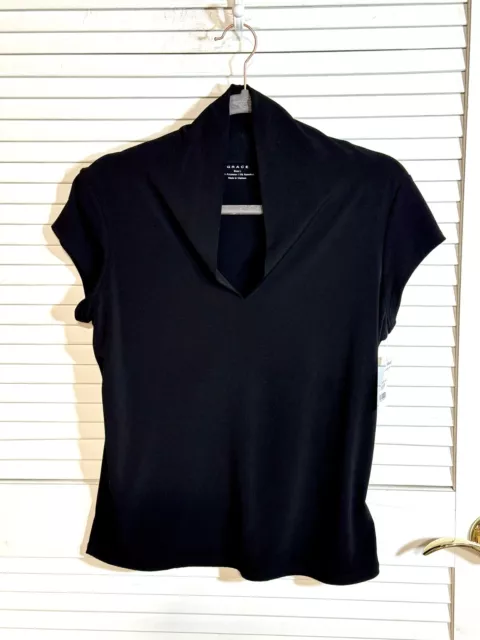 Grace by Republic Clothing Large Black Blouse Stretch Knit New Women