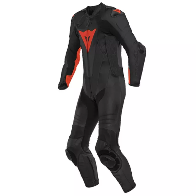 Dainese Laguna Seca 5 1Pc Leather Motorcycle Motorbike Race Suit Black Fluo Red