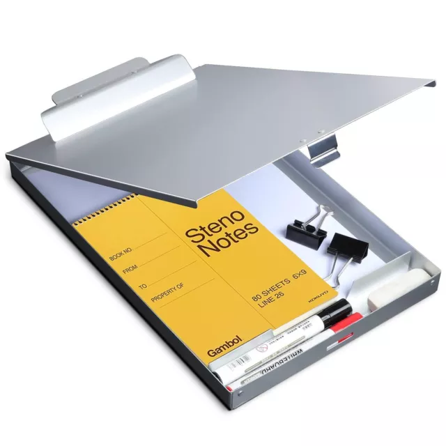 Metal Clipboard with Storage Letter Size Form Holder Portfolio Aluminum Metal