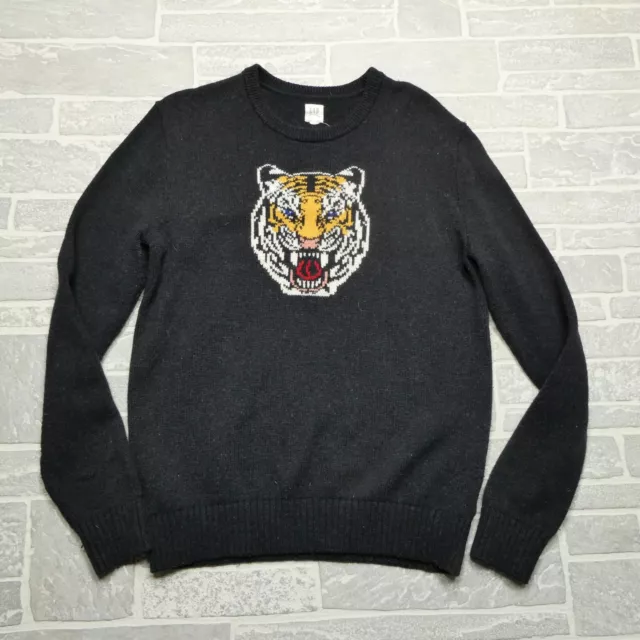GAP Sweater Mens Medium Merino Wool Blend Tiger Cable Knit Crew Neck Midweight