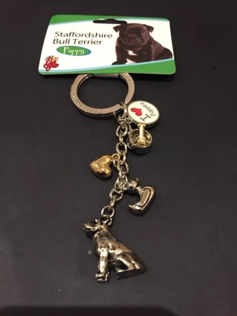Brand New Dog Keyring Staffordshire Bull Terrier Puppy Gift Present Animal Lover