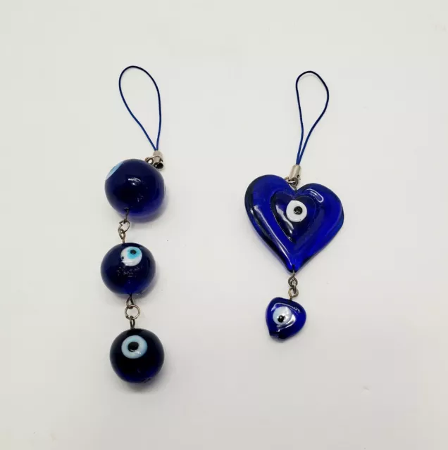 Set Of 2 Turkish / Greek Blue Evil Eye Keychain Lucky Purse Charm Pendant