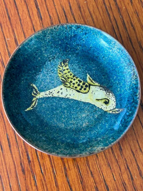VINTAGE Mid Century Modern Enamel Dolphin Plate Trinket Dish - Made in Greece