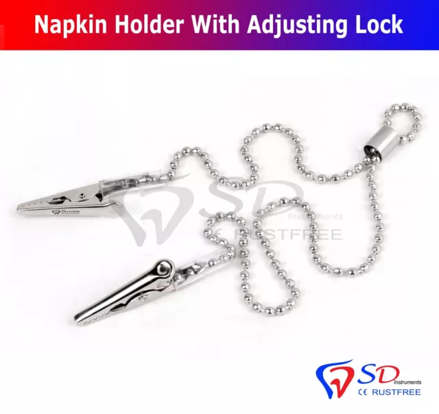 Napkin Holder Dental Bib Clips Flexible Ball 10'' Chain & Adjustable Lock Clips