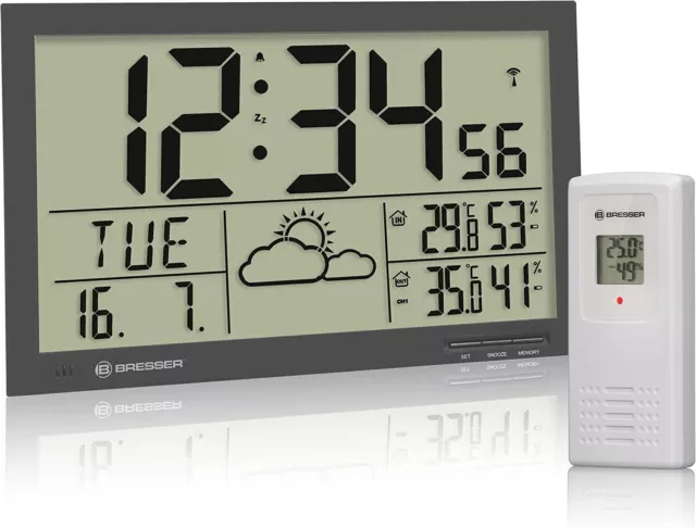 Bresser Wetterstation Jumbo LCD Clock/Wanduhr + Thermo-Hygro Sensor grau
