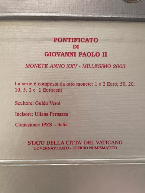 Divisionale, Monete Anno XXV - Millesimo 2003, Pontificato Di Giovanni Paolo II 3