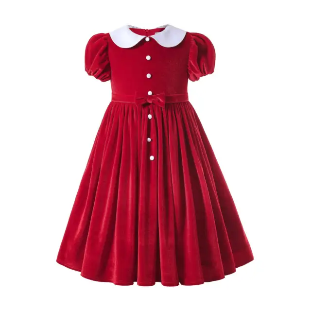 Pettigirl Girls Velvet Dress Red Christmas Party Dresses 2-3 4 5 6 7-8 9-10 12