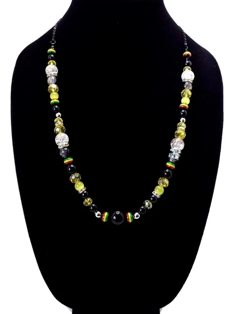 DanMarie Jewelry, Yellow Rasta, Crystal and Beaded Necklace