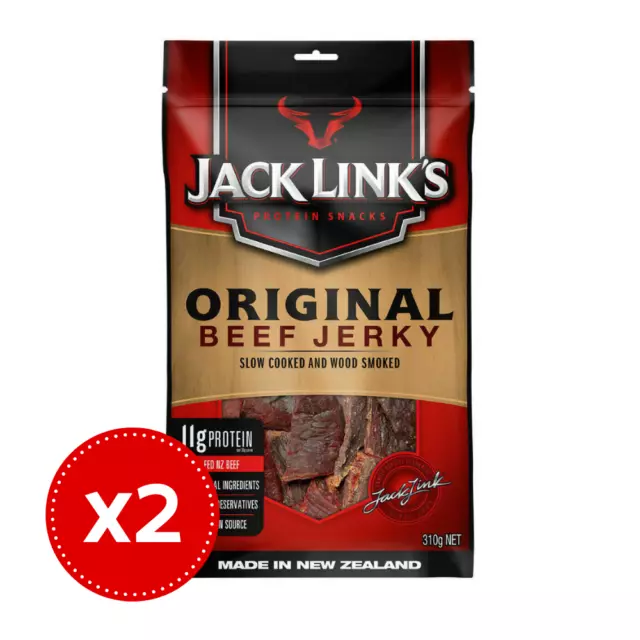 2x Jack Link's Beef Jerky 310g Original Made In New Zealand 17g Protein Snacks