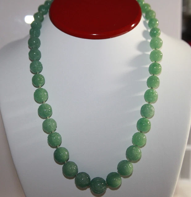 Carved Apple Green Nephrite Jade Necklace Estate Chinese Vtg Jewelry Lot