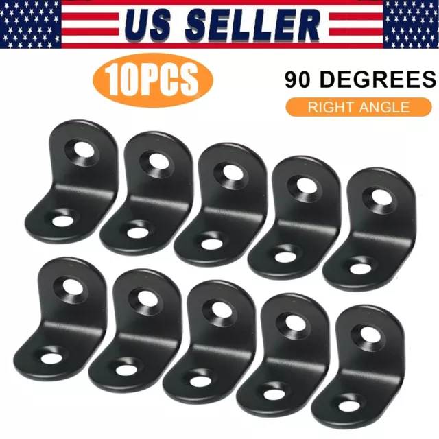 10Pcs L Bracket Corner Brace Sets Black Stainless Steel 90 Degree Right Angle