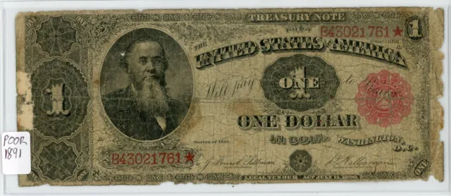 1891 $1 Treasury Note Star Note in Poor Condition Fr. 1891 B43021761