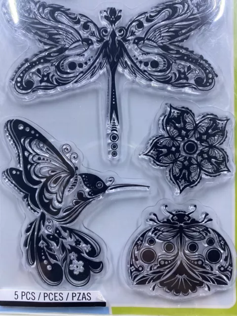 INKADINKADO Clear Stamp Set MINDSCAPES Butterfly Dragonfly Flower Crafts 2