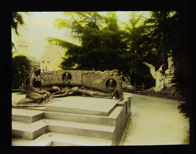 Glass Magic Lantern Slide MILAN TOMBS NO.2 C1910 ITALY MILANO