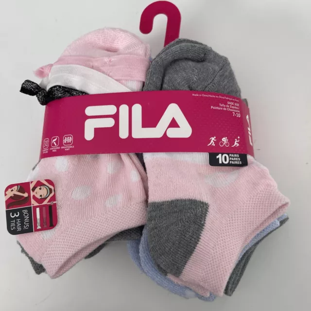 Fila Toddler Girls 10 Pairs No Show Ankle Sock Shoe Size 7-10 Multicolored White